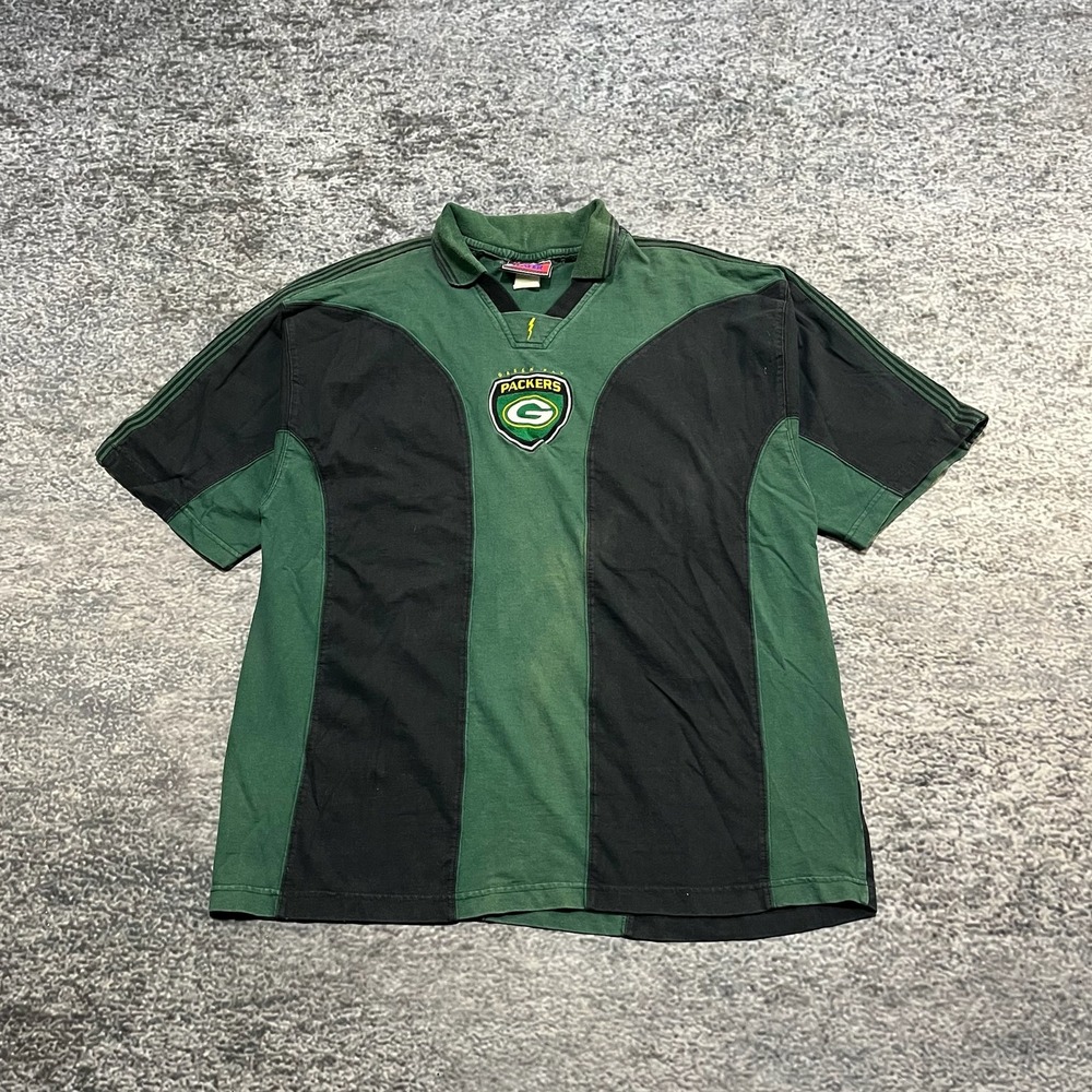 Vintage Green Bay Packers Pro Player Polo Shirt Mens Large Green Black NFL 90s